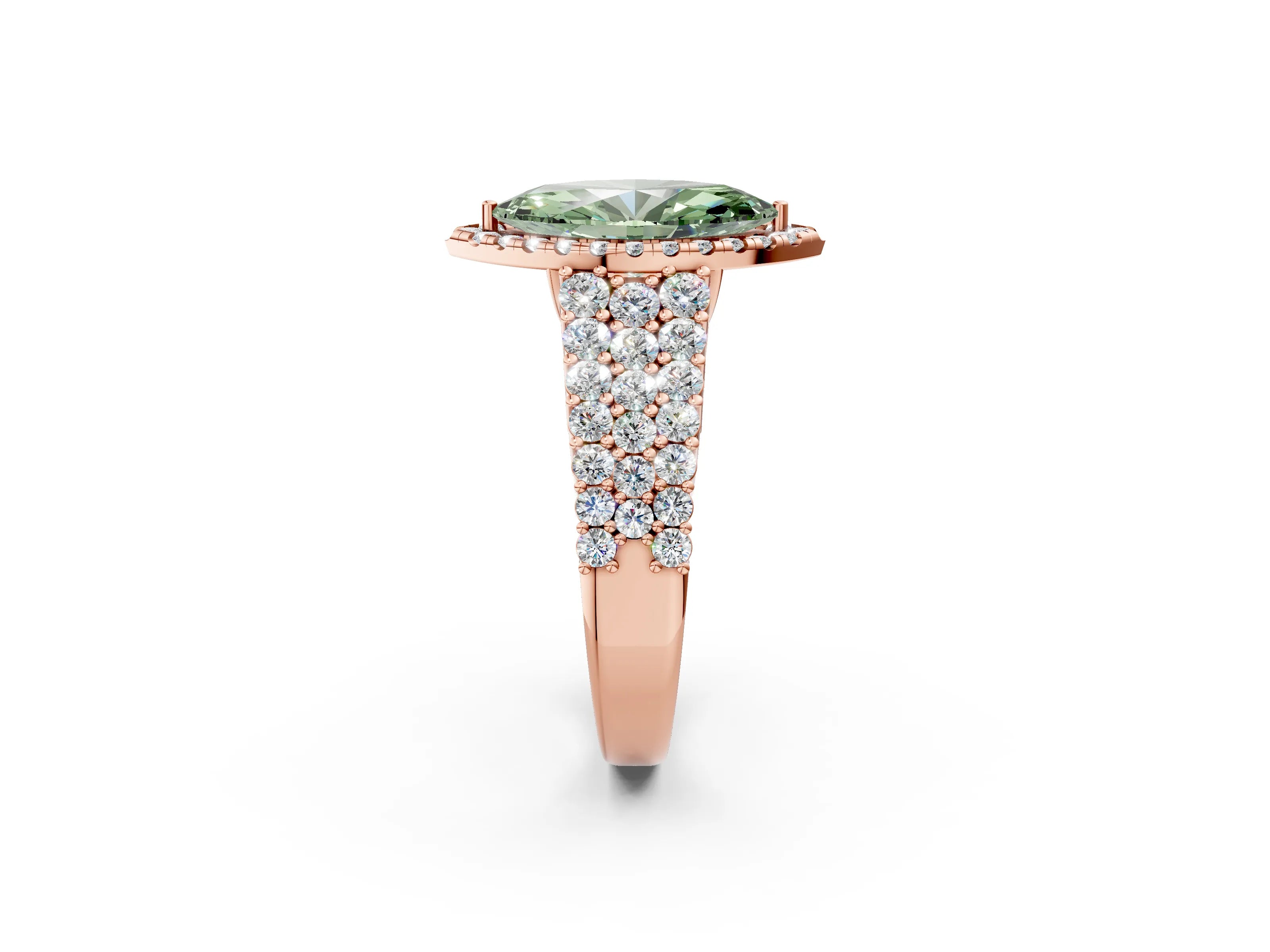 Rose gold Fancy Green Marquise Cut Halo Pavé Diamond Engagement Ring with Split Shank and Four-Prong Setting_5