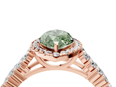 Rose gold Fancy Green Marquise Cut Halo Pavé Diamond Engagement Ring with Split Shank and Four-Prong Setting_7