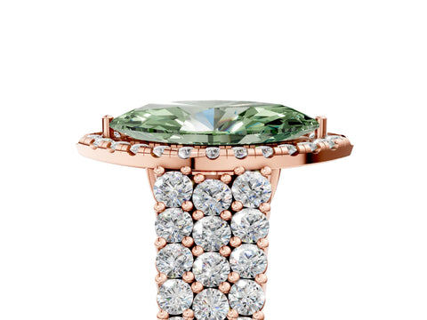 Rose gold Fancy Green Marquise Cut Halo Pavé Diamond Engagement Ring with Split Shank and Four-Prong Setting_8