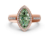 Rose gold Fancy Green Marquise  Cut Halo Pave Band Four-Prong Ring_49