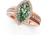 Rose gold Fancy Green Marquise  Cut Halo Pave Band Four-Prong Ring_50