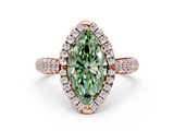 Rose gold Fancy Green Marquise  Cut Halo Pave Band Four-Prong Setting Ring_36