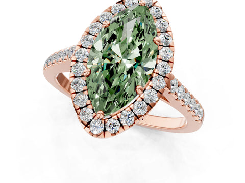Rose gold Fancy Green Marquise Cut Halo Pave Diamond Engagement Ring with Four-Prong Setting_1