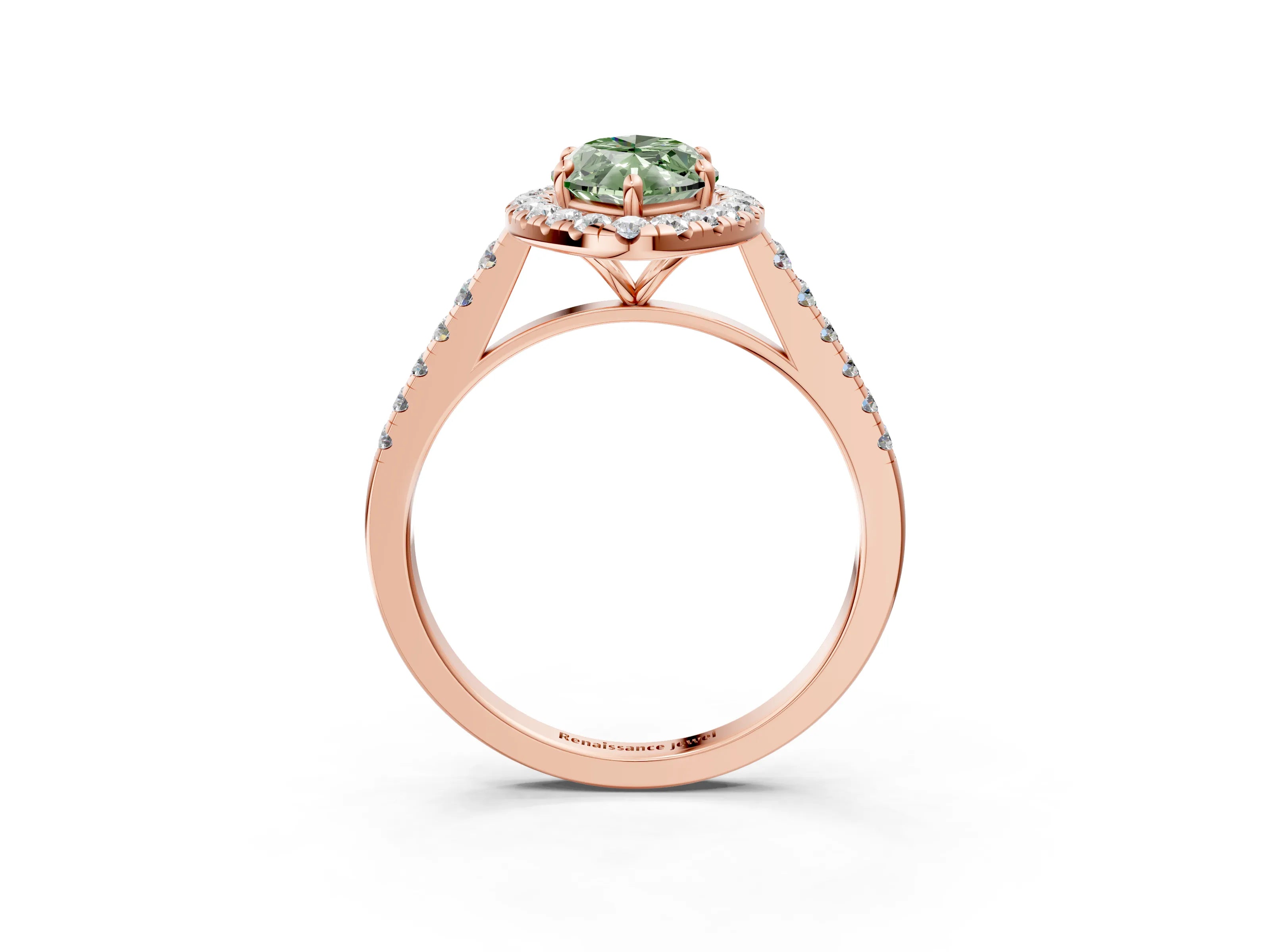 Rose gold Fancy Green Marquise Cut Halo Pave Diamond Engagement Ring with Four-Prong Setting_3