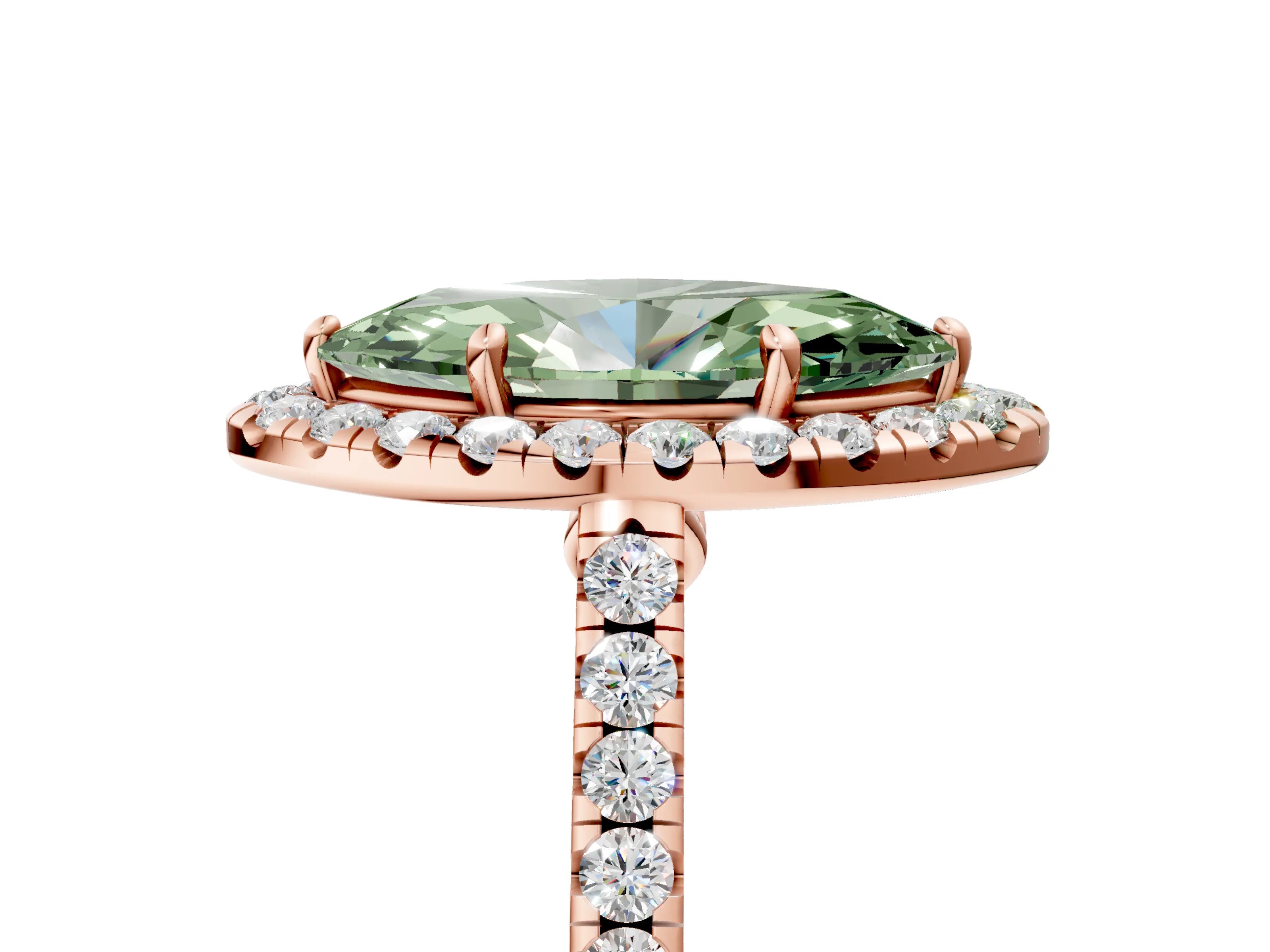 Rose gold Fancy Green Marquise Cut Halo Pave Diamond Engagement Ring with Four-Prong Setting_5