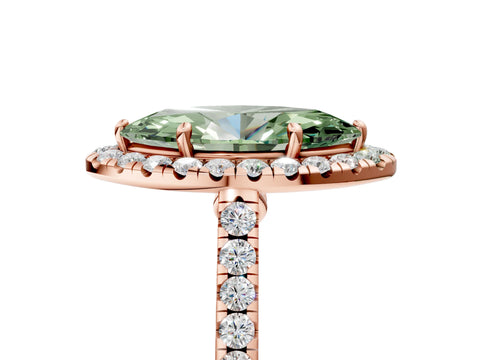 Rose gold Fancy Green Marquise Cut Halo Pave Diamond Engagement Ring with Four-Prong Setting_5