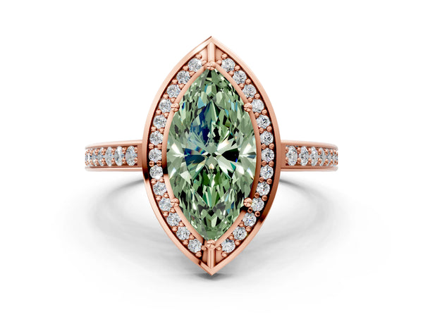 Rose gold Fancy Green Marquise  Cut Halo Pave Split Shank Prong Setting Ring