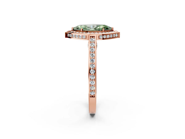 Rose gold Fancy Green Marquise  Cut Halo Pave Split Shank Prong Setting Ring