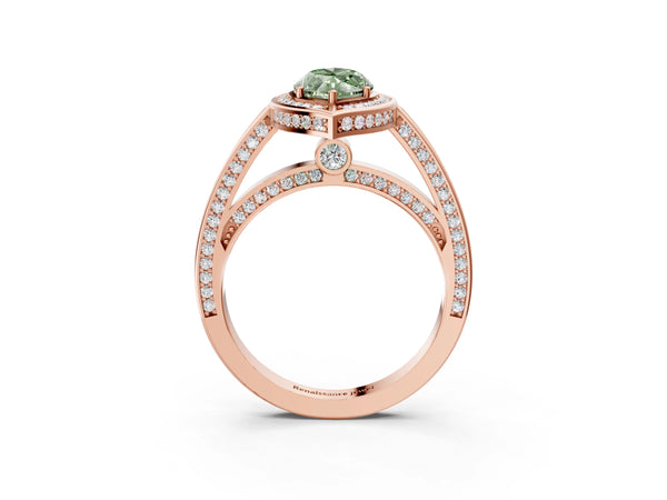 Rose gold Fancy Green Marquise  Cut Halo Pave Split Shank Prong Setting Ring