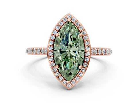 Rose gold Fancy Green Marquise Cut Halo Round Diamond Pavé Band with Four-Prong Setting_3