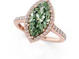 Rose gold Fancy Green Marquise Cut Halo Round Diamond Pavé Band with Four-Prong Setting_4