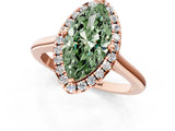 Rose gold Fancy Green Marquise Cut Halo Round Diamond Solitaire Engagement Ring with Pave Band and Four-Prong Setting_13