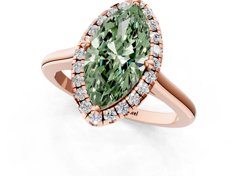 Rose gold Fancy Green Marquise Cut Halo Round Diamond Solitaire Engagement Ring with Pave Band and Four-Prong Setting_13