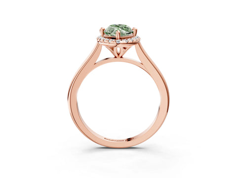 Rose gold Fancy Green Marquise Cut Halo Round Diamond Solitaire Engagement Ring with Pave Band and Four-Prong Setting_15