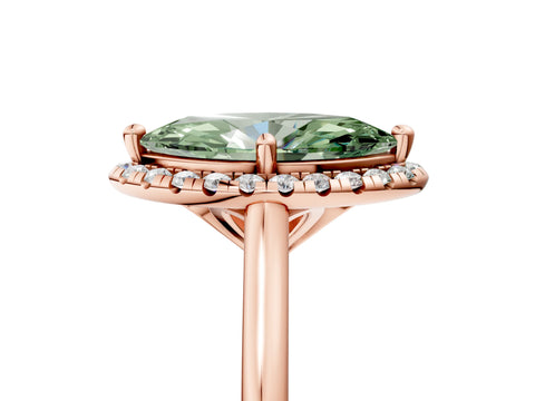 Rose gold Fancy Green Marquise Cut Halo Round Diamond Solitaire Engagement Ring with Pave Band and Four-Prong Setting_17