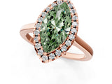Rose gold Fancy Green Marquise Cut Halo Round Diamond Solitaire Ring with Pavé Band and Four-Prong Setting_1