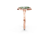 Rose gold Fancy Green Marquise Cut Halo Round Diamond Solitaire Ring with Pavé Band and Four-Prong Setting_2