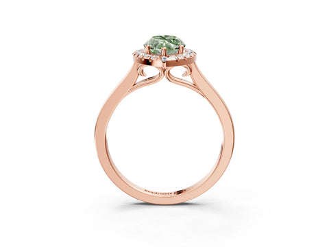 Rose gold Fancy Green Marquise Cut Halo Round Diamond Solitaire Ring with Pavé Band and Four-Prong Setting_3