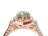 Rose gold Fancy Green Marquise Cut Halo Round Diamond Twist Band with Four-Prong Setting_4