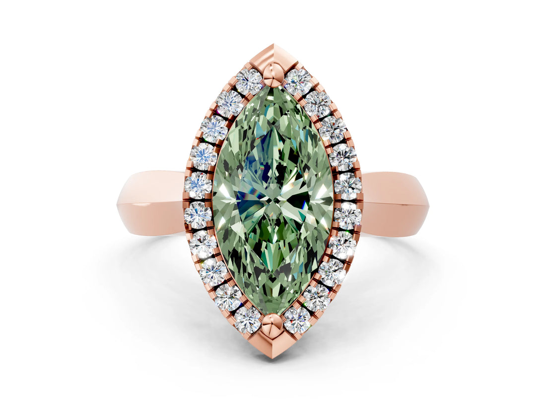 Rose gold Fancy Green Marquise  Cut Halo Solitaire Engagement Ring with Square Band and Four-Prong Setting_66