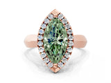 Rose gold Fancy Green Marquise  Cut Halo Solitaire Engagement Ring with Square Band and Four-Prong Setting_90