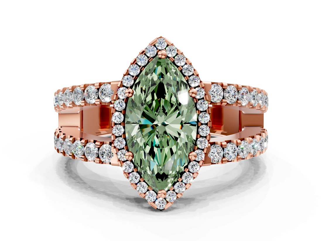 Rose gold Fancy Green Marquise  Cut Halo Split Shank Diamond Ring with Four-Prong Setting_62