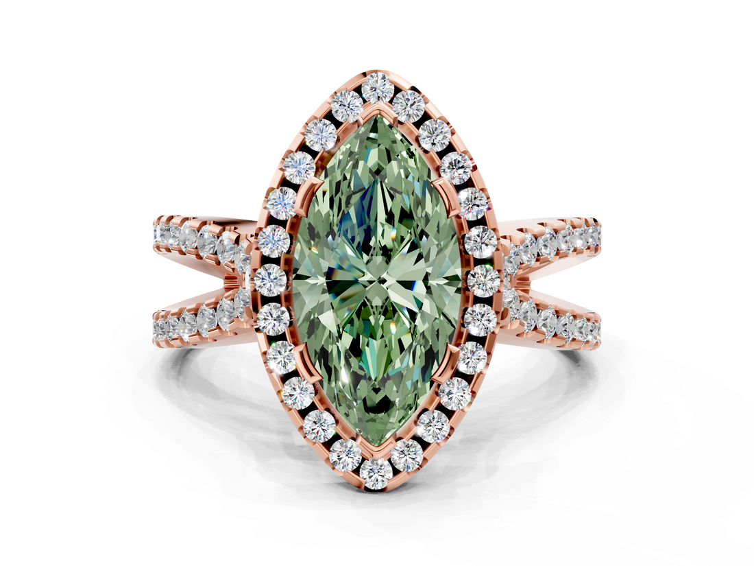 Rose gold Fancy Green Marquise  Cut Halo Split Shank Pave Set Ring_62