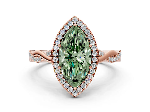 Rose gold Fancy Green Marquise Cut Halo Twist Band with Four-Prong Setting_12