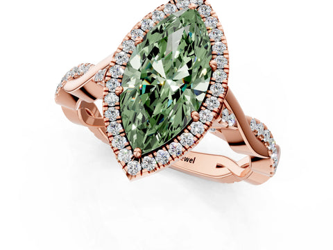 Rose gold Fancy Green Marquise Cut Halo Twist Band with Four-Prong Setting_13