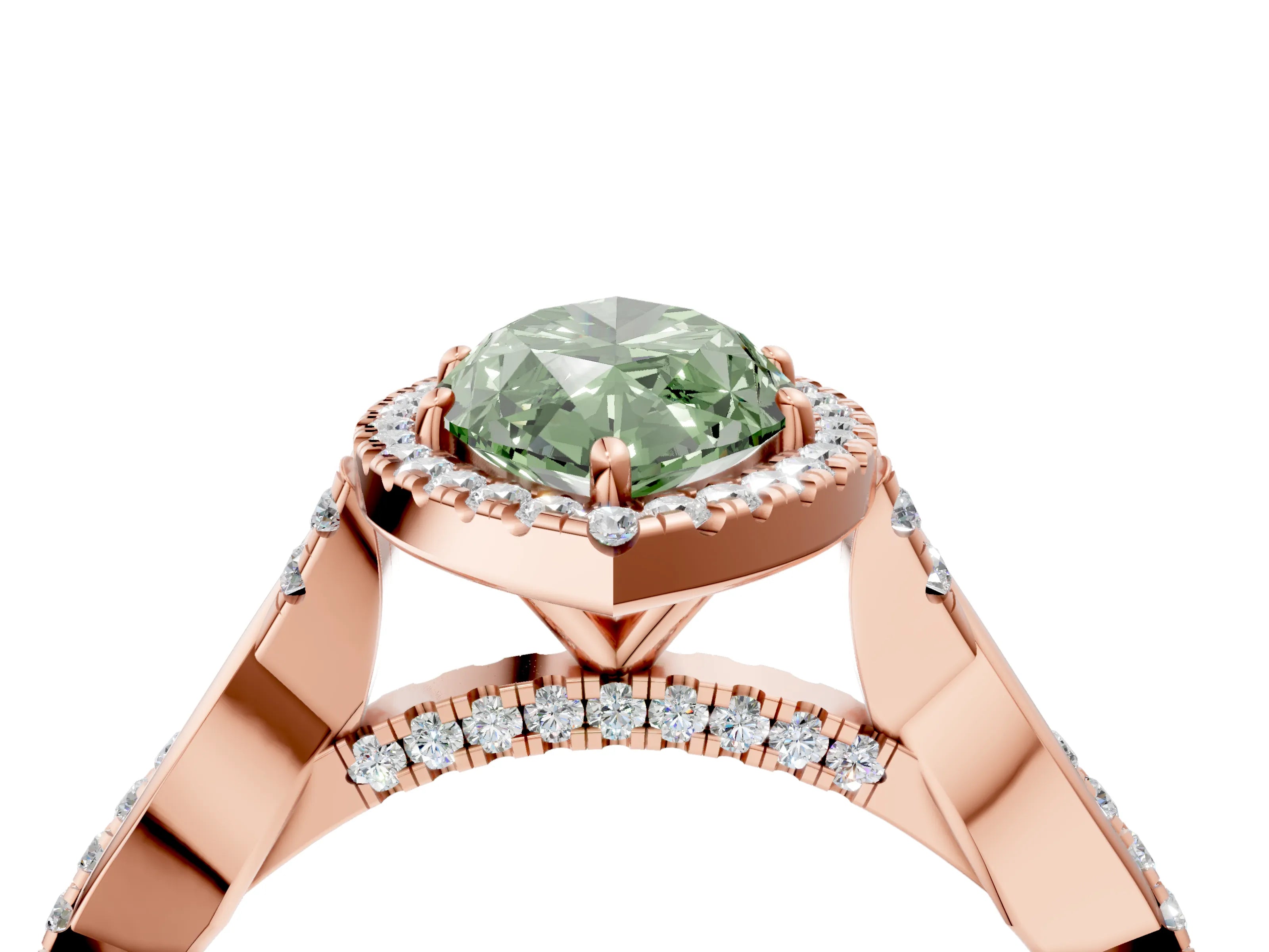 Rose gold Fancy Green Marquise Cut Halo Twist Band with Four-Prong Setting_16