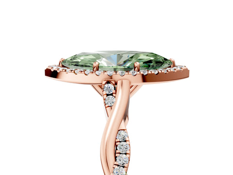 Rose gold Fancy Green Marquise Cut Halo Twist Band with Four-Prong Setting_17