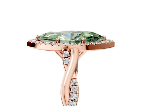 Rose gold Fancy Green Marquise Cut Halo Twist Band with Four-Prong Setting_5