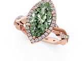 Rose gold Fancy Green Marquise  Cut Halo Twisted Band Four-Prong Ring_20