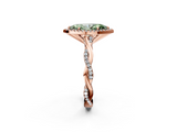 Rose gold Fancy Green Marquise  Cut Halo Twisted Band Four-Prong Ring_21