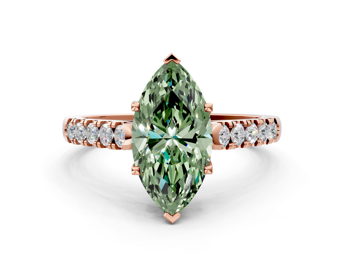 Rose gold Fancy Green Marquise  Cut Pavé Band Solitaire Ring with Four-Prong Setting_62