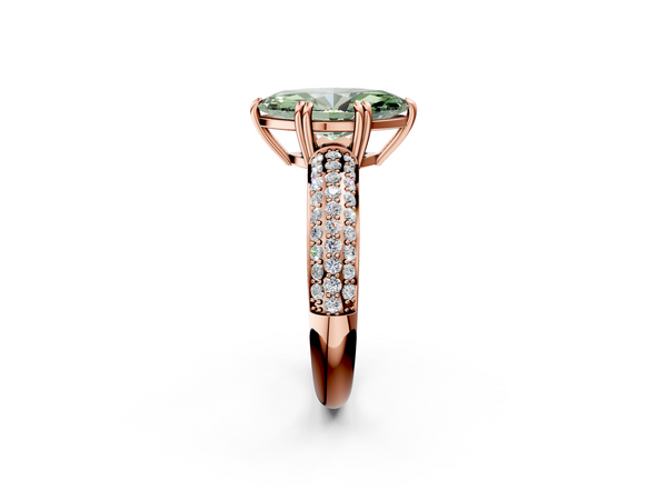 Rose gold Fancy Green Marquise  Cut Pave Diamond Engagement Ring with Channel Set Band and Four-Prong Setting