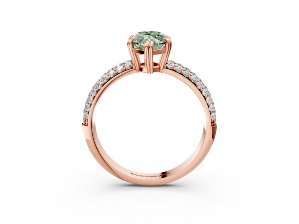 Rose gold Fancy Green Marquise  Cut Pave Diamond Engagement Ring with Channel Set Band and Four-Prong Setting