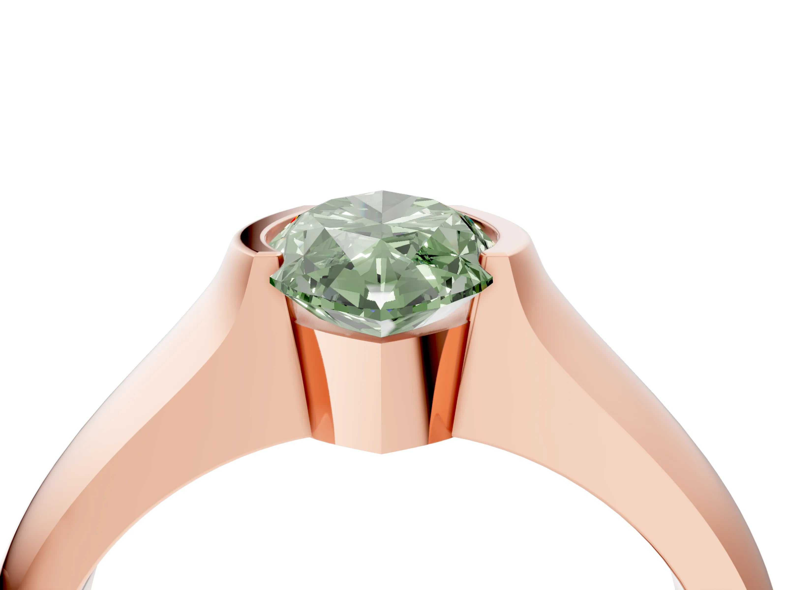 Rose gold Fancy Green Marquise Cut Solitaire Bezel Set Diamond Ring with Wide Band_4