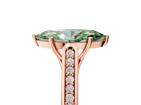 Rose gold Fancy Green Marquise Cut Solitaire Cathedral Diamond Engagement Ring with Channel-Set Band and Four-Prong Setting_8