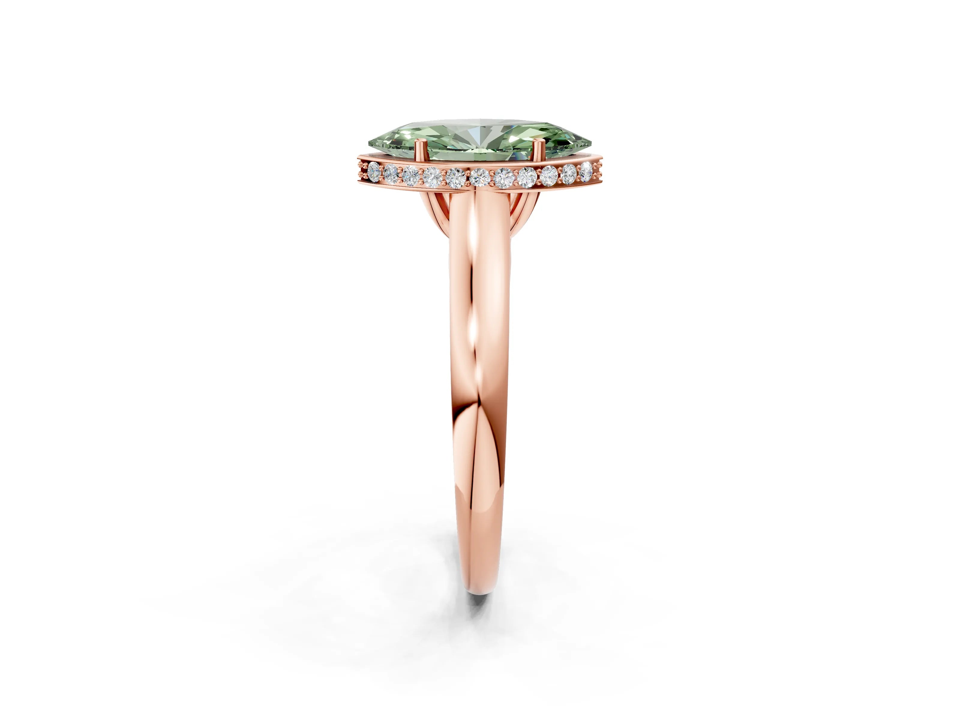 Rose gold Fancy Green Marquise Cut Solitaire Diamond Engagement Ring with Four-Prong Setting and Tapered Band_2