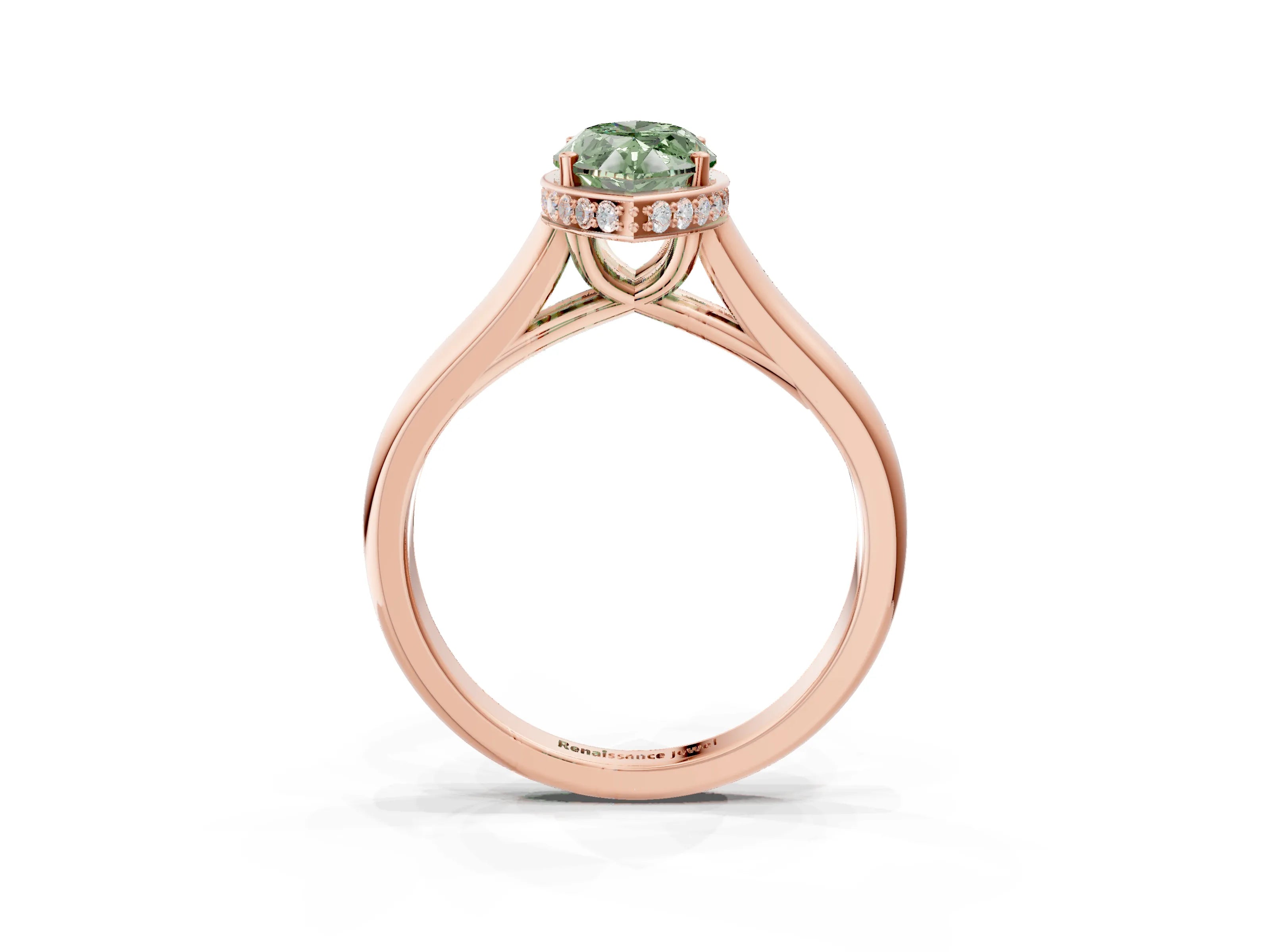 Rose gold Fancy Green Marquise Cut Solitaire Diamond Engagement Ring with Four-Prong Setting and Tapered Band_3