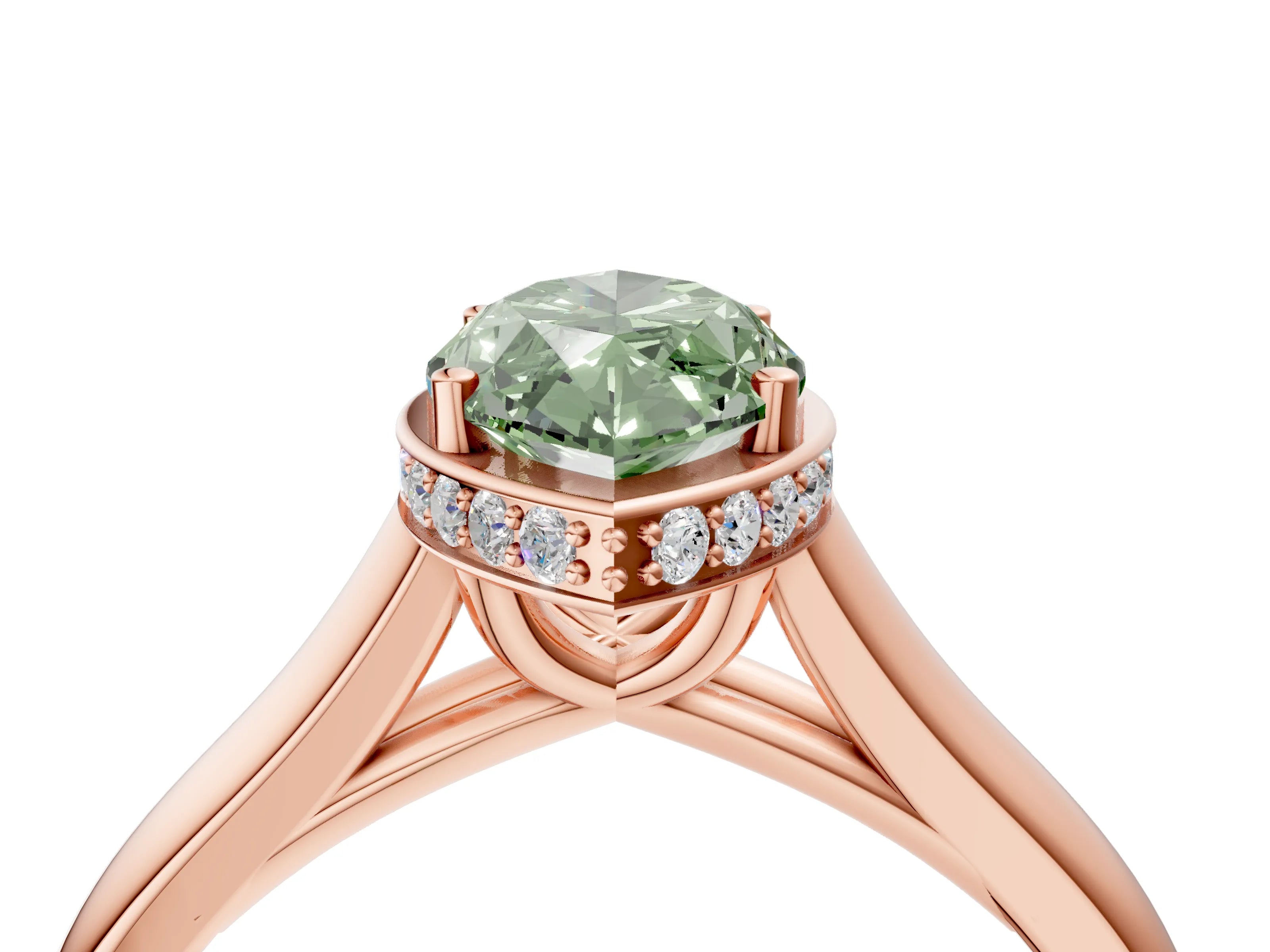 Rose gold Fancy Green Marquise Cut Solitaire Diamond Engagement Ring with Four-Prong Setting and Tapered Band_4