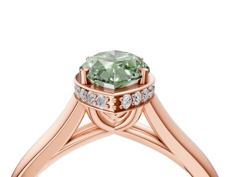 Rose gold Fancy Green Marquise Cut Solitaire Diamond Engagement Ring with Four-Prong Setting and Tapered Band_4