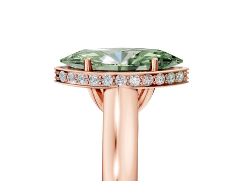 Rose gold Fancy Green Marquise Cut Solitaire Diamond Engagement Ring with Four-Prong Setting and Tapered Band_5