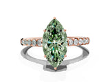 Rose gold Fancy Green Marquise Cut Solitaire Diamond Engagement Ring with Pavé Band and Six-Prong Setting_12