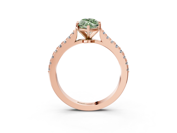Rose gold Fancy Green Marquise  Cut Solitaire Diamond Engagement Ring with Pave Band and Four-Prong Setting