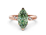 Rose gold Fancy Green Marquise Cut Solitaire Diamond Engagement Ring with Twisted Pave Band and Four-Prong Setting_3