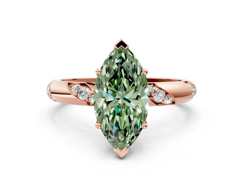 Rose gold Fancy Green Marquise Cut Solitaire Diamond Engagement Ring with Twisted Pave Band and Four-Prong Setting_3