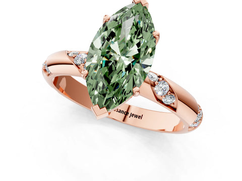 Rose gold Fancy Green Marquise Cut Solitaire Diamond Engagement Ring with Twisted Pave Band and Four-Prong Setting_4