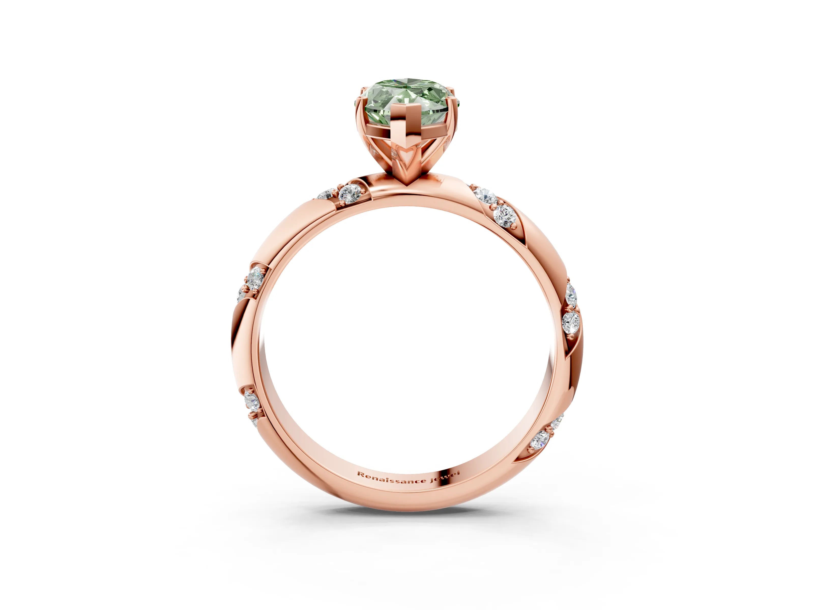 Rose gold Fancy Green Marquise Cut Solitaire Diamond Engagement Ring with Twisted Pave Band and Four-Prong Setting_6